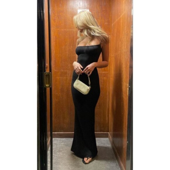 SKIMS Ribbed Long Slipdress in Onyx Black Size Small - Picture 12 of 16